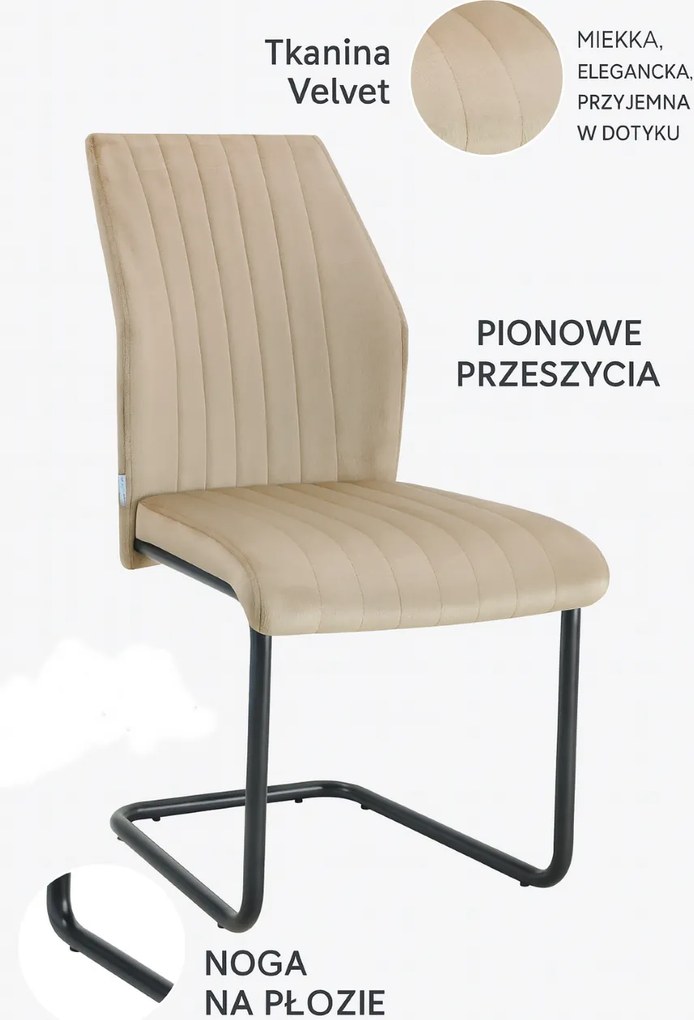 Krzesło IVO nowoczesne tkanina Welur płoza metalowa czarna : Kolor tkaniny - VELVET - MG06