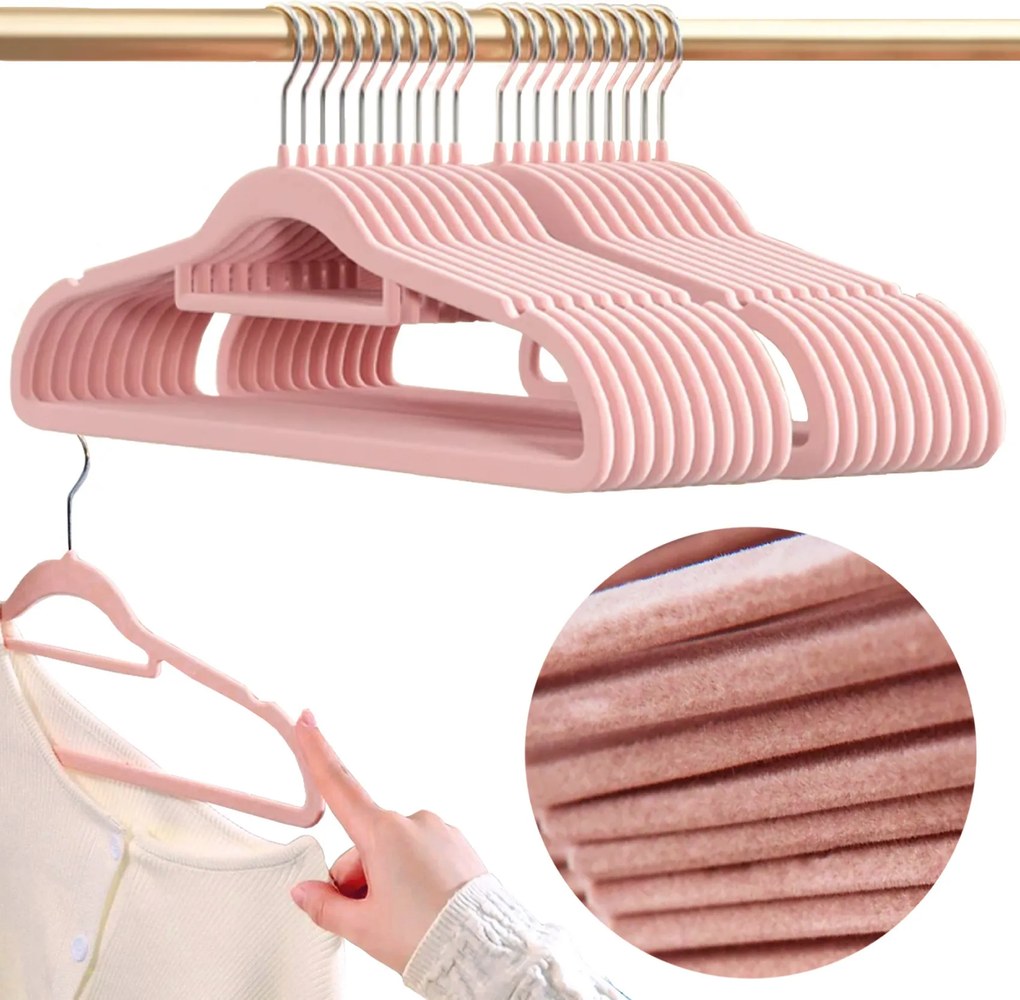 Zestaw wieszaków welurowych MAGIC VELVET 20 szt. różowe