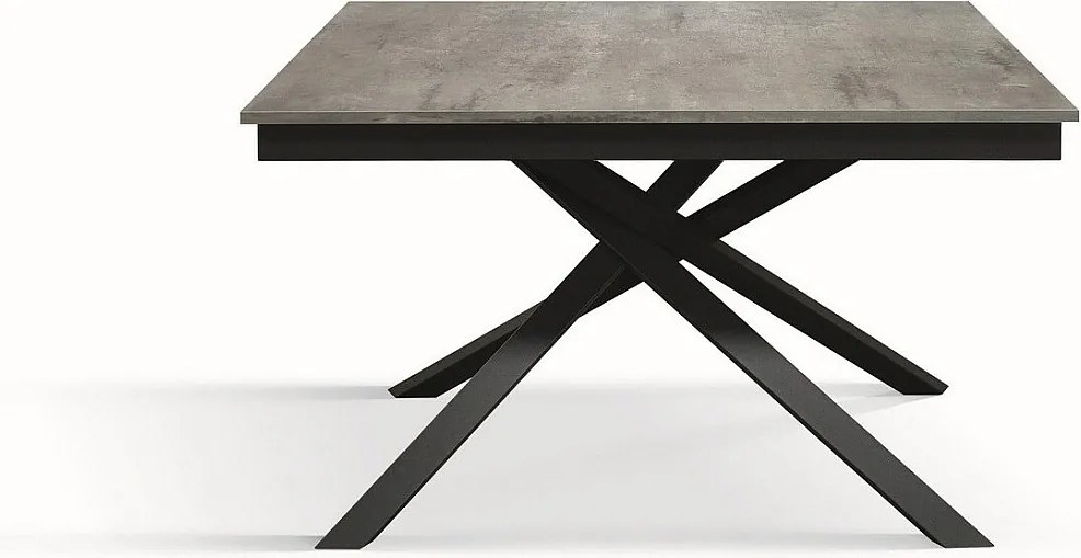 Drewniany stół, szary beton, antracytowa podstawa, 160x90-210x90cm - VOLPAIA