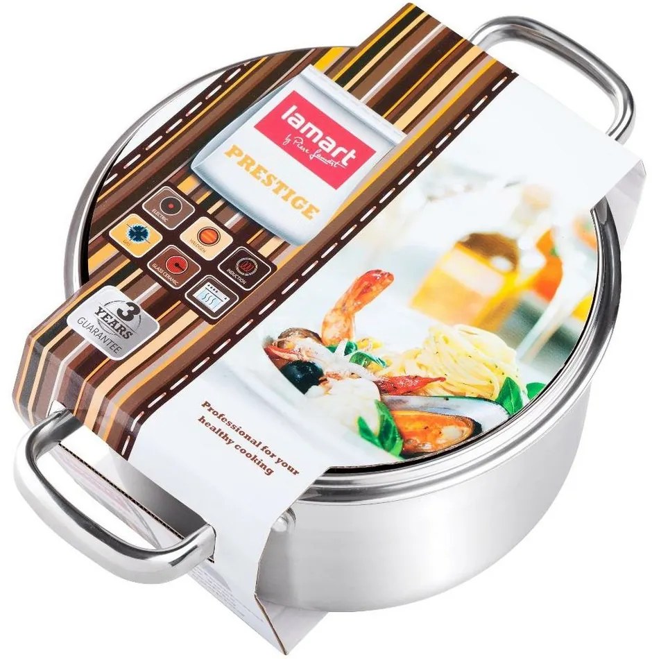 Lamart LTSS2212 garnek ze stali nierdzewnej zpokrywką Prestige, 22 x 12,5 cm, śred. 22 cm