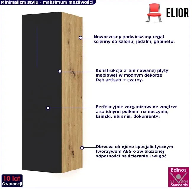 Modułowy regał podwieszany dąb artisan + czarny - Herria 3X