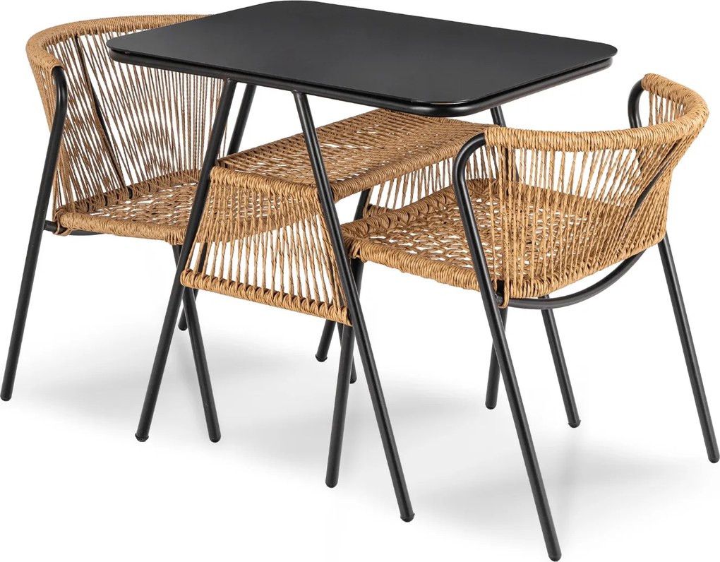 Zestaw Mebli Ogrodowych TRISTE Stolik i 2x Krzesło Brązowy/Czarny Rattan Nowoczesny