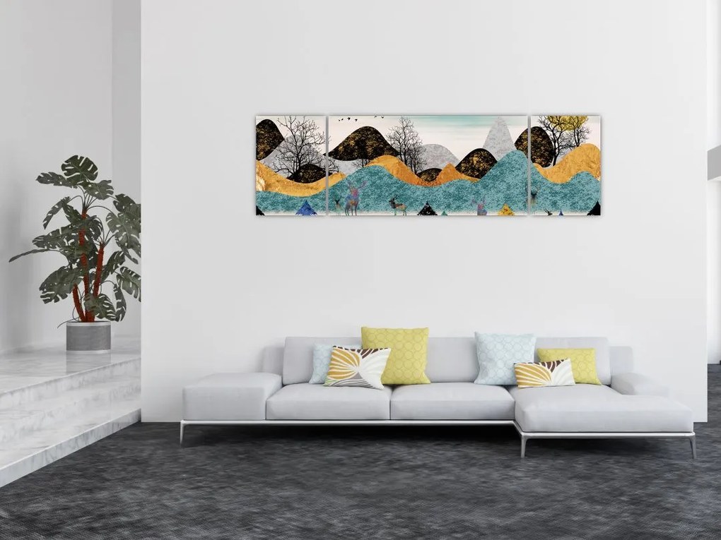 Obraz graficzny z jeleniem (170x50 cm)