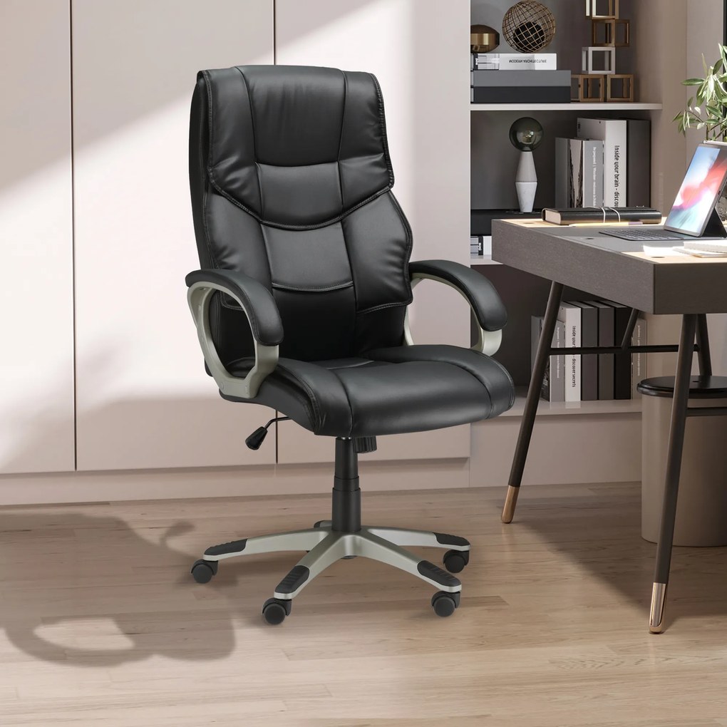 HOMCOM ergonomiczny fotel biurowy obrotowy wygodny czarny fotel do pracy przy biurku | Aosom PL