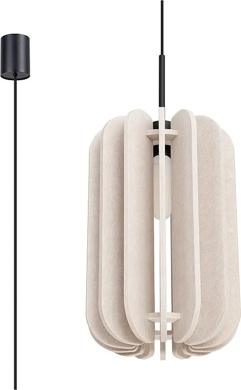 Lampa wisząca nowoczesny Mula, filc/stal - 1 źródło - L.27 x H.165 cm - beżowy/czarny