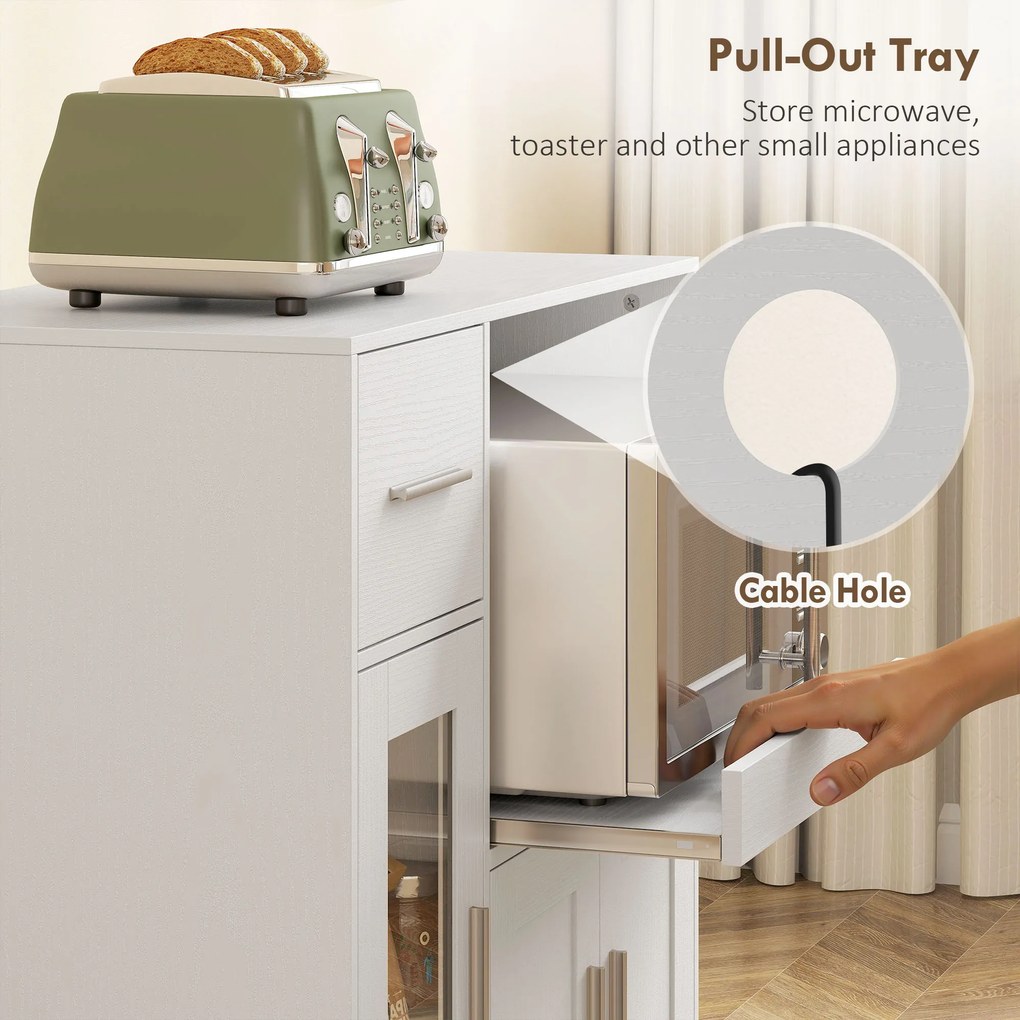 HOMCOM Szafka kuchenna na kółkach, mobilna komoda kuchenna z półkami, szufladami, regulowaną półką, otworem na kabel, biały