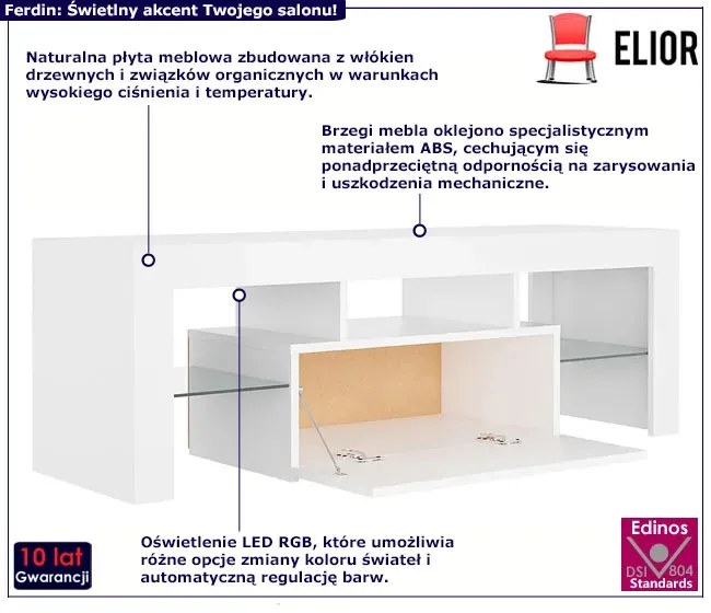 Biała szafka RTV z oświetleniem LED - Artbo
