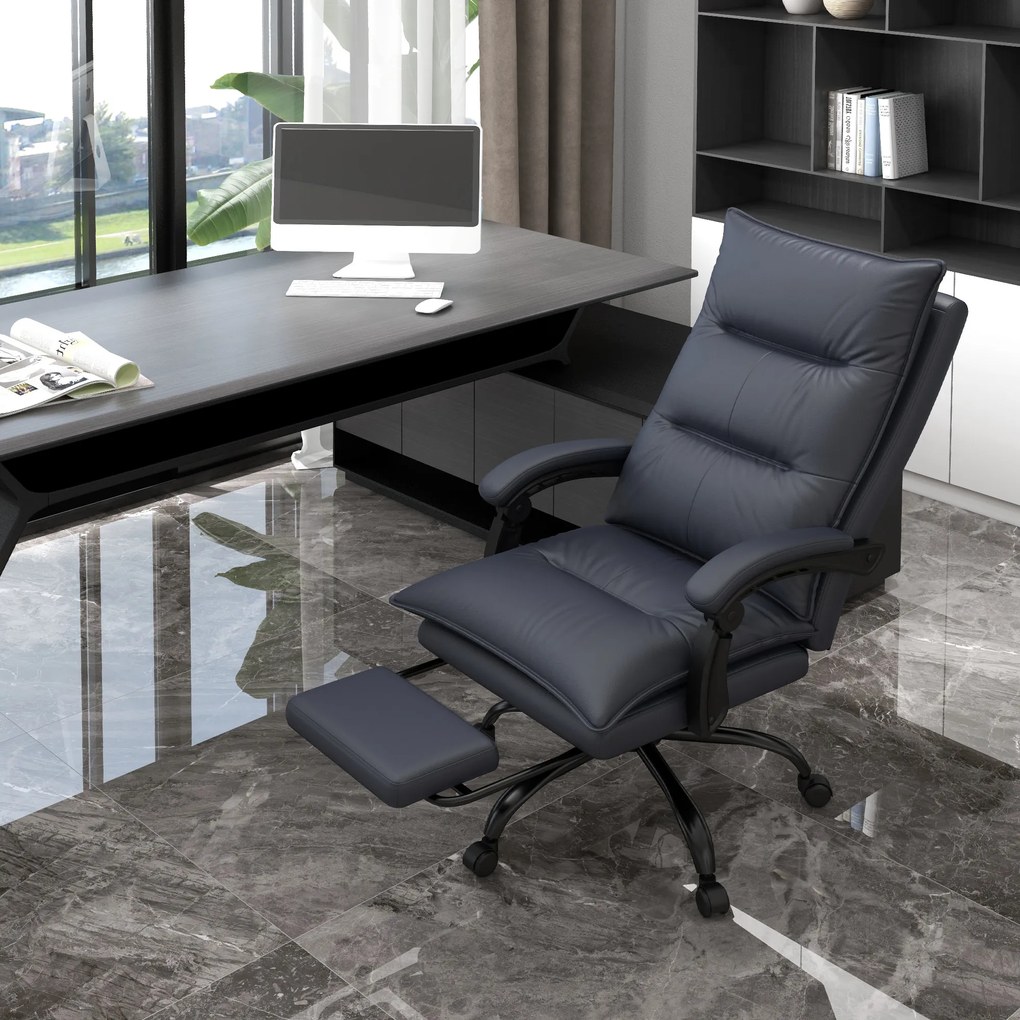 Vinsetto Fotel biurowy z masażem funkcją grzewczą i podnóżkiem do 120 kg ciemnoszary | Aosom PL