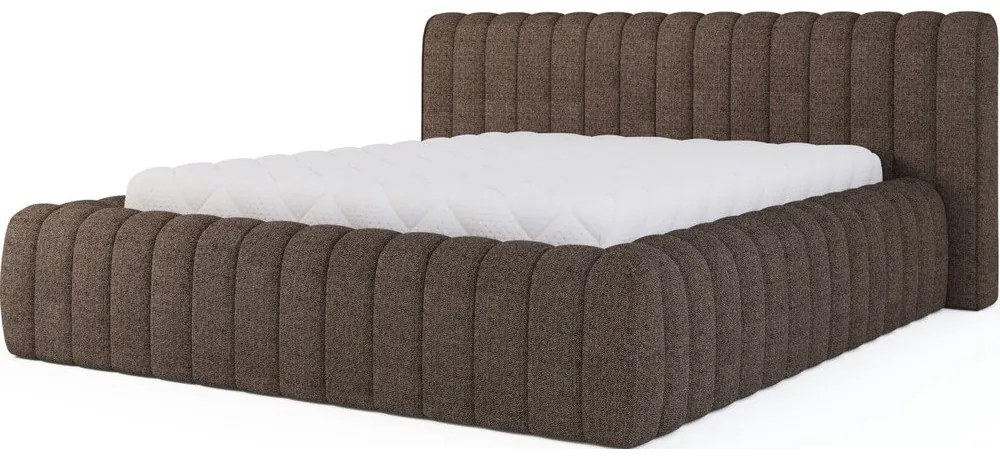 Brązowe tapicerowane łóżko dwuosobowe ze schowkiem ze stelażem 140x200 cm Carilla – ELTAP