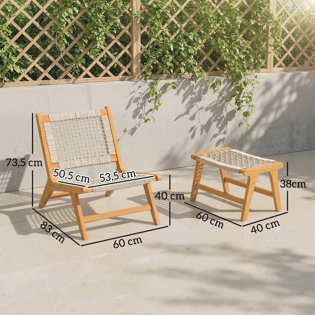 Outsunny Fotel ogrodowy z podnóżkiem 2-częściowy FSC Drewno akacjowe Fotel wypoczynkowy z siedziskiem rattanowym Styl boho Regulowane nóżki | Aosom PL