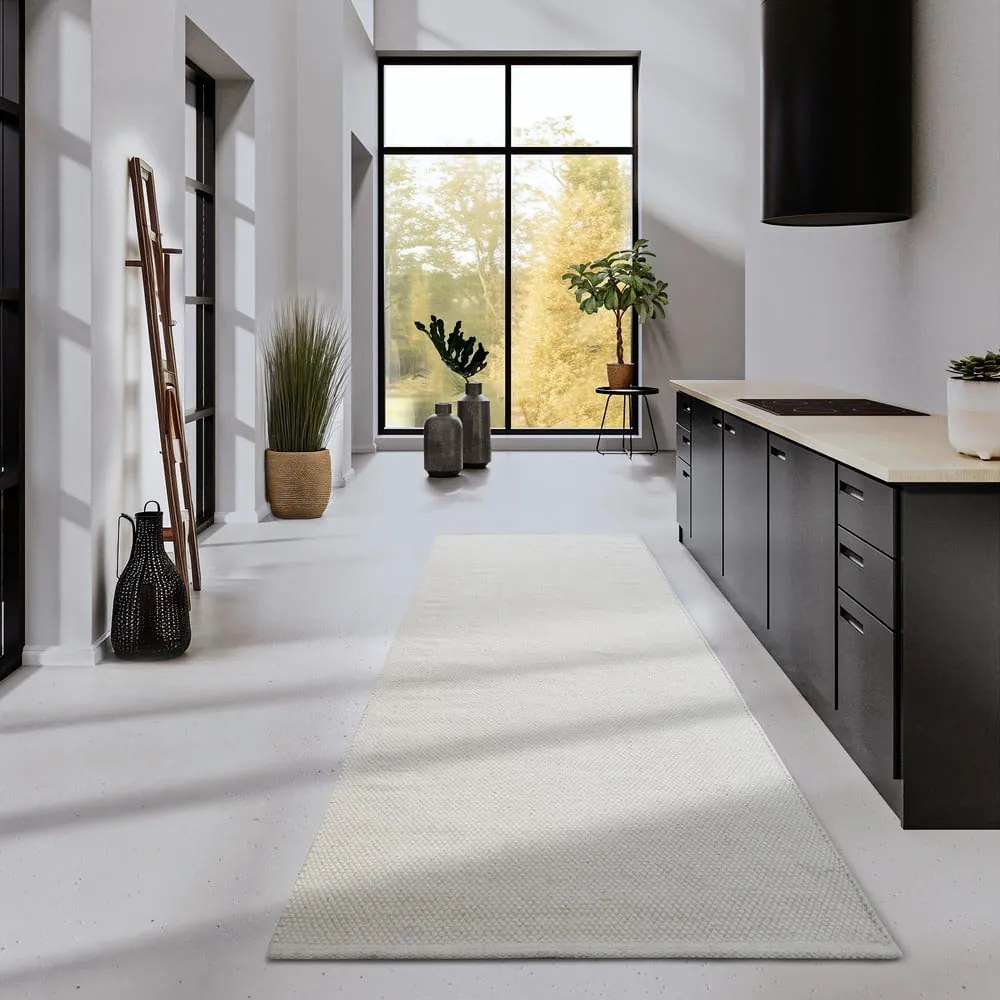 Kremowy chodnik z mieszanki wełny tkany ręcznie 80x200 cm Pradesh Natural White – Elle Decoration