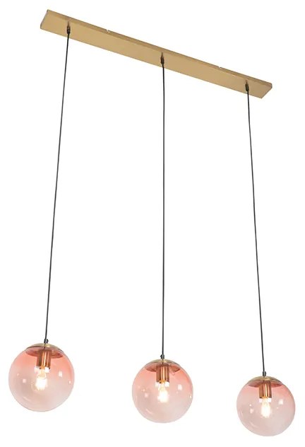 Lampa wisząca w stylu art deco mosiądz z różowym szkłem 3-światłowa - Pallon ArtDeco Oswietlenie wewnetrzne
