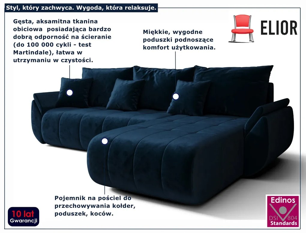 Błękitna Nowoczesna Kanapa Z Szezlongiem H6-D61