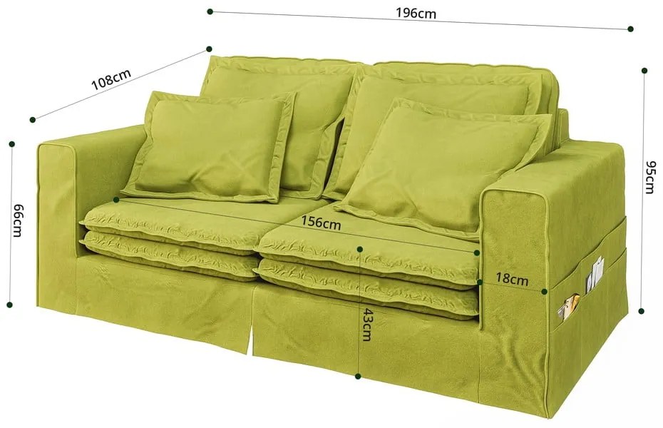 Jasnozielona sofa 196 cm Nora – Ropez