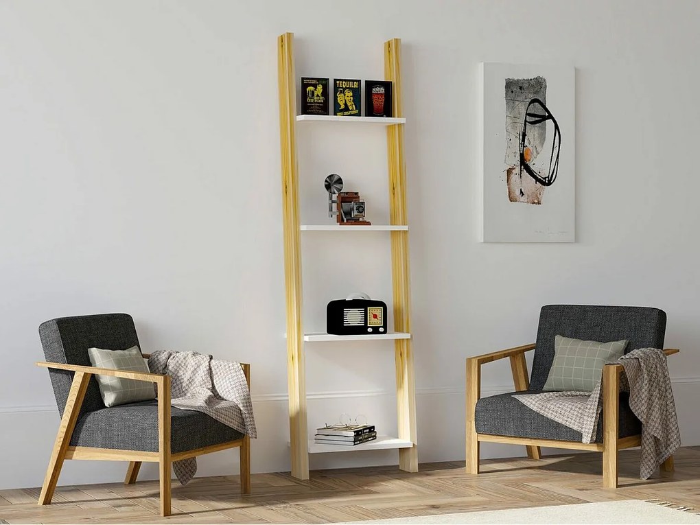 Regał na książki – 49 x 170 x 25 cm – Biały i szafirowy – Płyta wiórowa pokryta melaminą