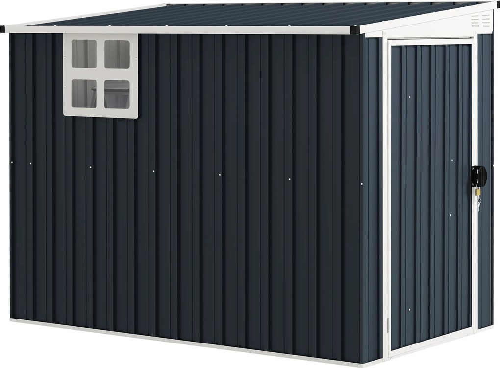 Outsunny Domek ogrodowy na narzędzia, z oknem, otworami wentylacyjnymi, zamykany, ze stali, Ciemnoszary