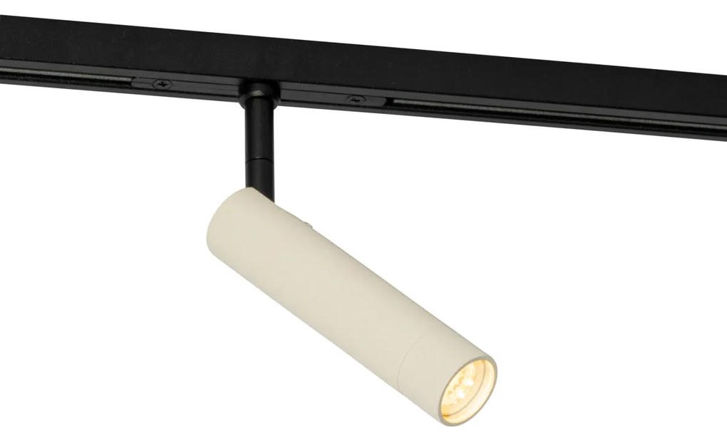 Nowoczesny reflektor Slimline Uzzy w kolorze beżowym z czarnym wykończeniem do systemu szynowego jednofazowego
