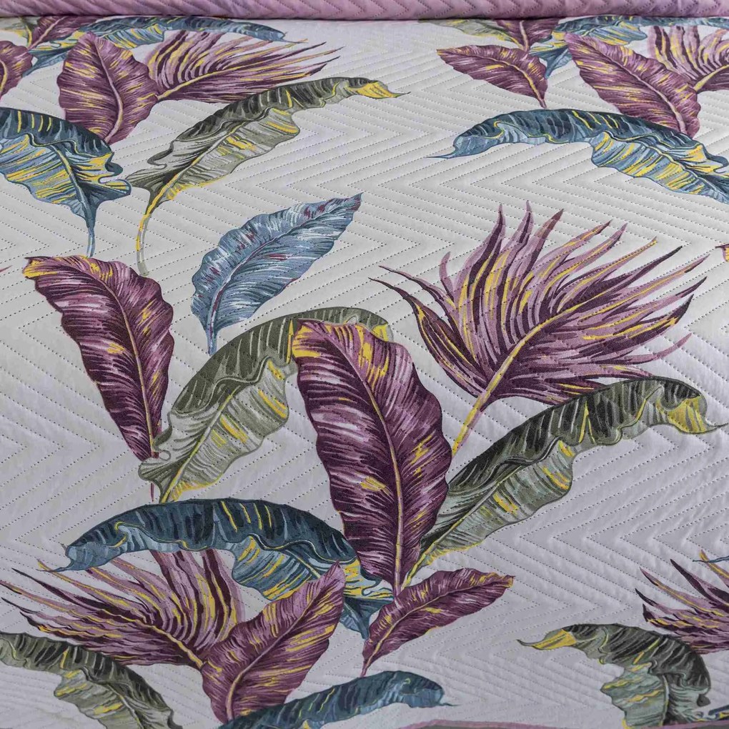 Narzuta na łóżko TROPIC biały / różowy Rozmiar: 200 x 220 cm