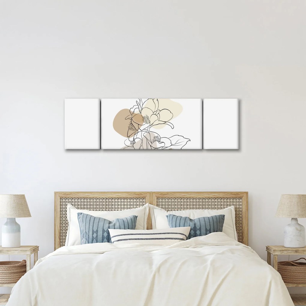 Obraz - Beżowe kwiaty z motylem N⁰1 (170x50 cm)