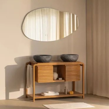 Zestaw Mebli Łazienkowych Z Drewna Tekowego Bradley 2 X Nieregularna Z Czarnego Cementu ↔︎40 Cm Fedro & - Sklum