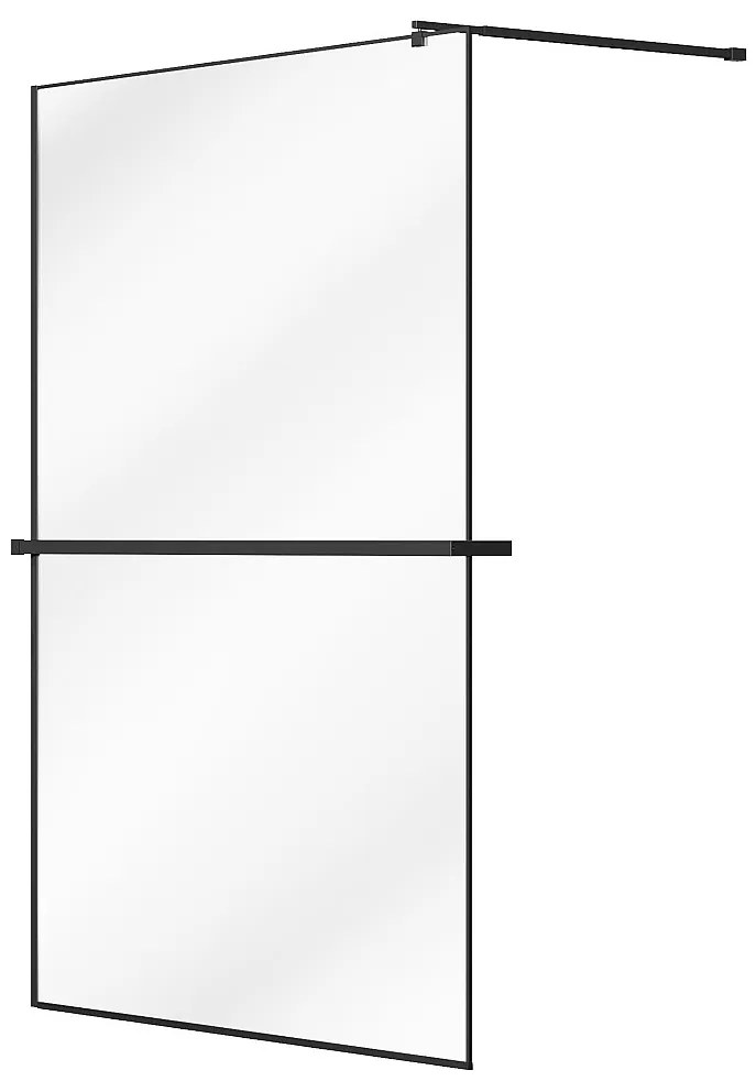 Ścianka prysznicowa do kabiny walk-in z wieszakiem na ręczniki i półeczką - 140 x 200 cm - Czarny mat - BONPERO