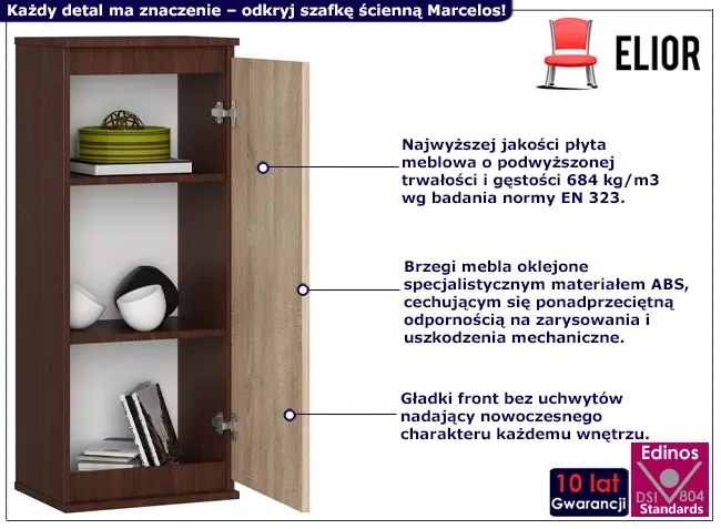 Zamykana szafka ścienna z półkami wenge+dąb sonoma Verdona