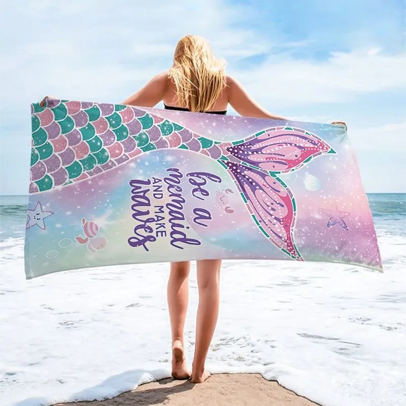 Szybkoschnący ręcznik plażowy BE A MERMAID 70 x 150 cm kolorowy, 100% mikrofibra