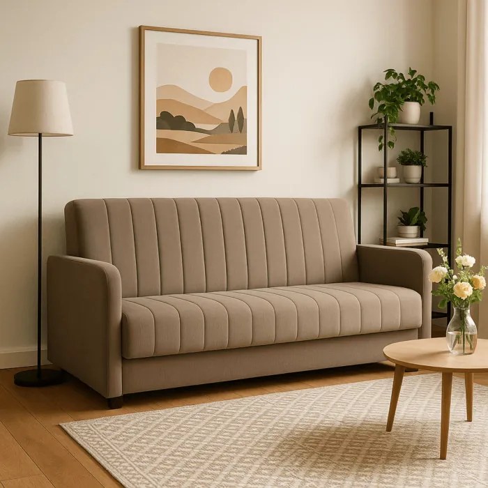 Sofa z Funkcją Spania PORTO Wersalka Rozkładana Dwuosobowa Beżowa Nowoczesna do Salonu