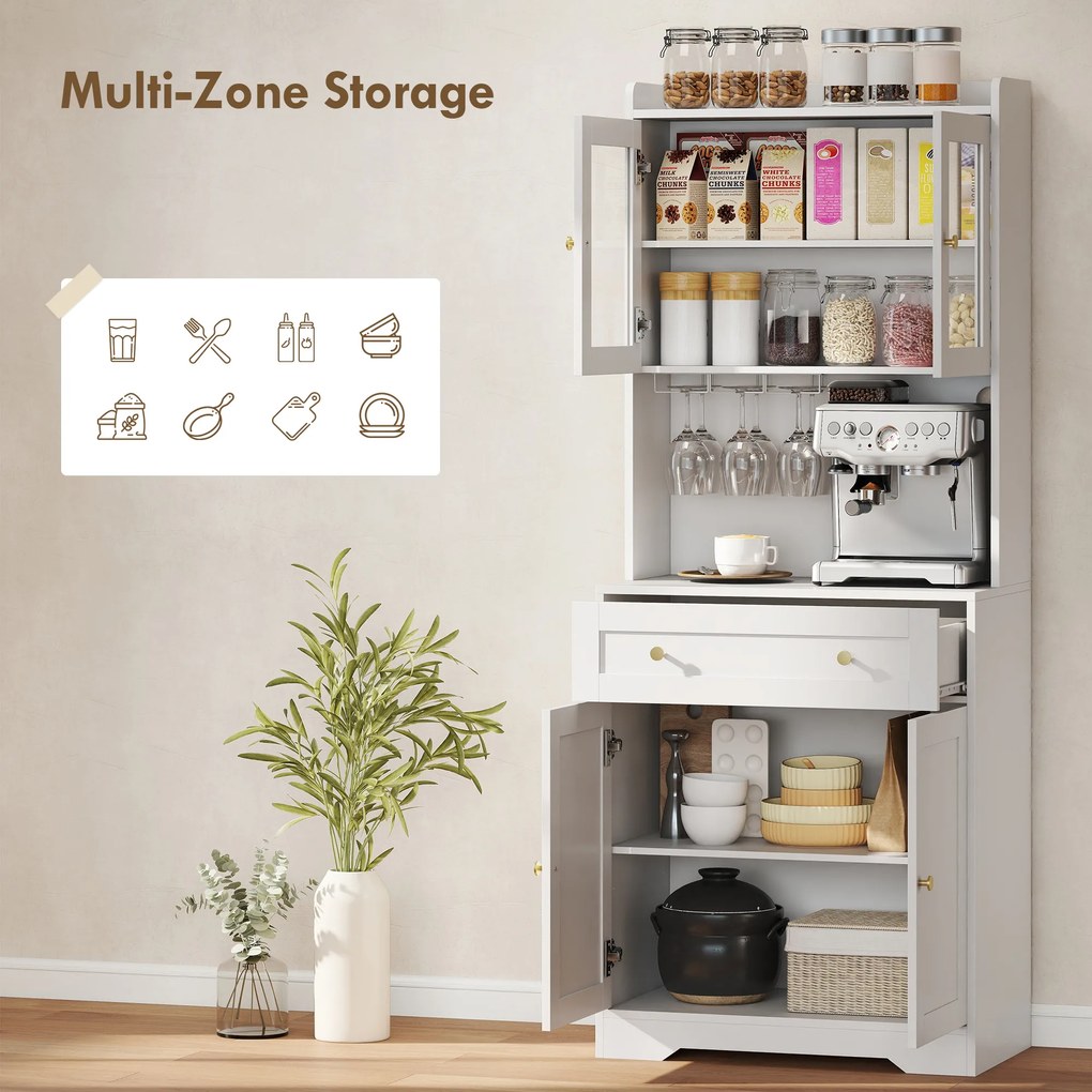 HOMCOM Szafka kuchenna z blatem roboczym, uchwytem na kieliszki do wina, szafka magazynowa do kuchni, jadalni, 170 cm, MDF, szkło, biały | Aosom PL