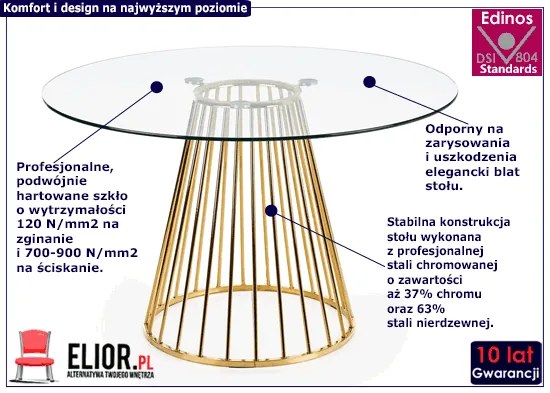 Okrągły szklany stół glamour Telis - złoty