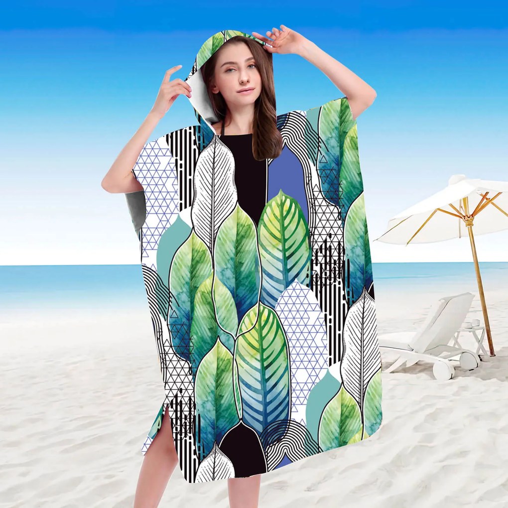 Ponczo plażowe FEATHER zielono-niebieskie 80x145 cm