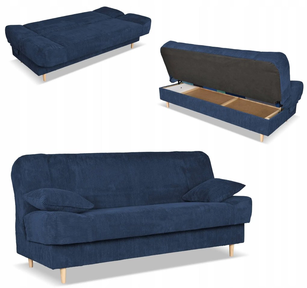 Kanapa sofa Belito rozkładana pojemnik f spania BONELL granatowa sztruks