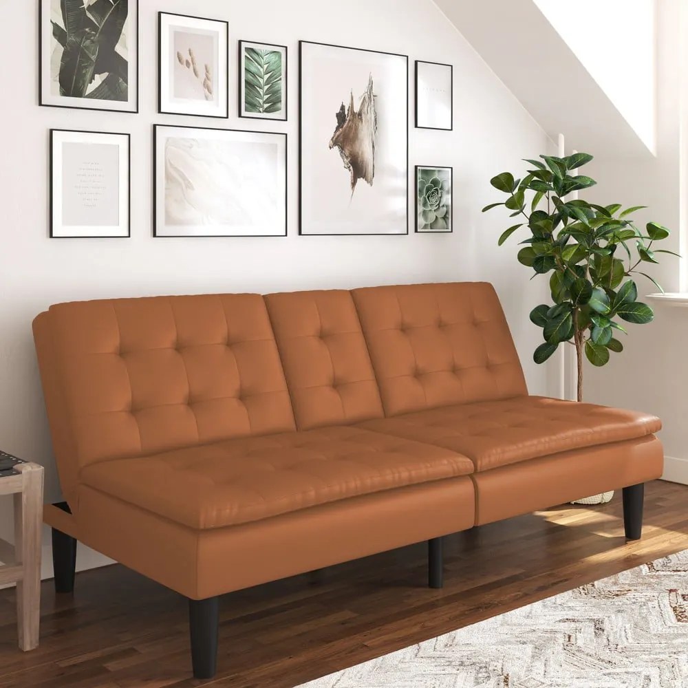 Koniakowa rozkładana sofa z imitacji skóry 191 cm Maine – Støraa