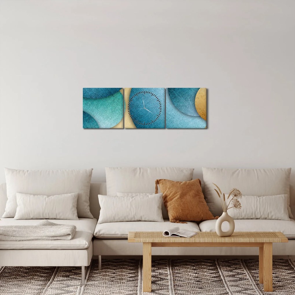 Obraz kręgów abstrakcji (z zegarem) (90x30 cm)
