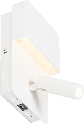 Lampa ścienna biała z wbudowanym LED z USB i lampką do czytania z przełącznikiem - Robin