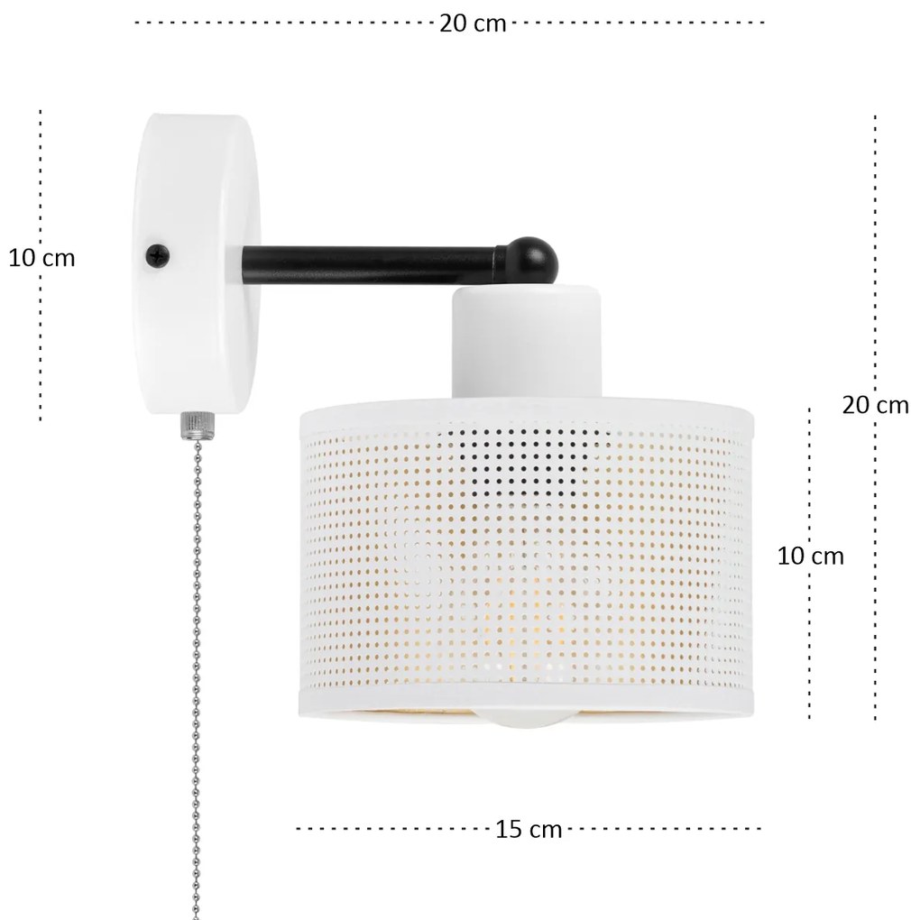 Biały kinkiet z włącznikiem jednopunktowy z białym abażurem SHWD-BE-10