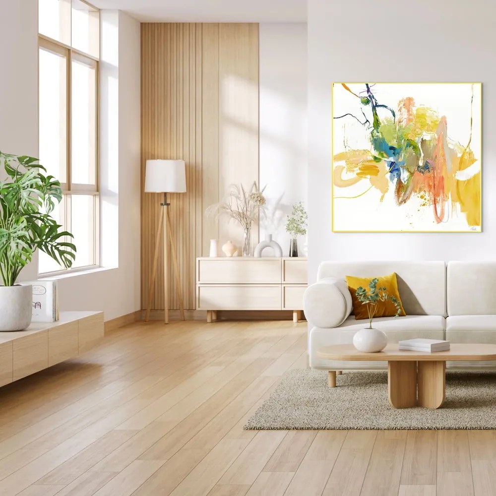 Obraz z ręcznie malowanymi elementami 102x102 cm Confidential Yellow – Malerifabrikken