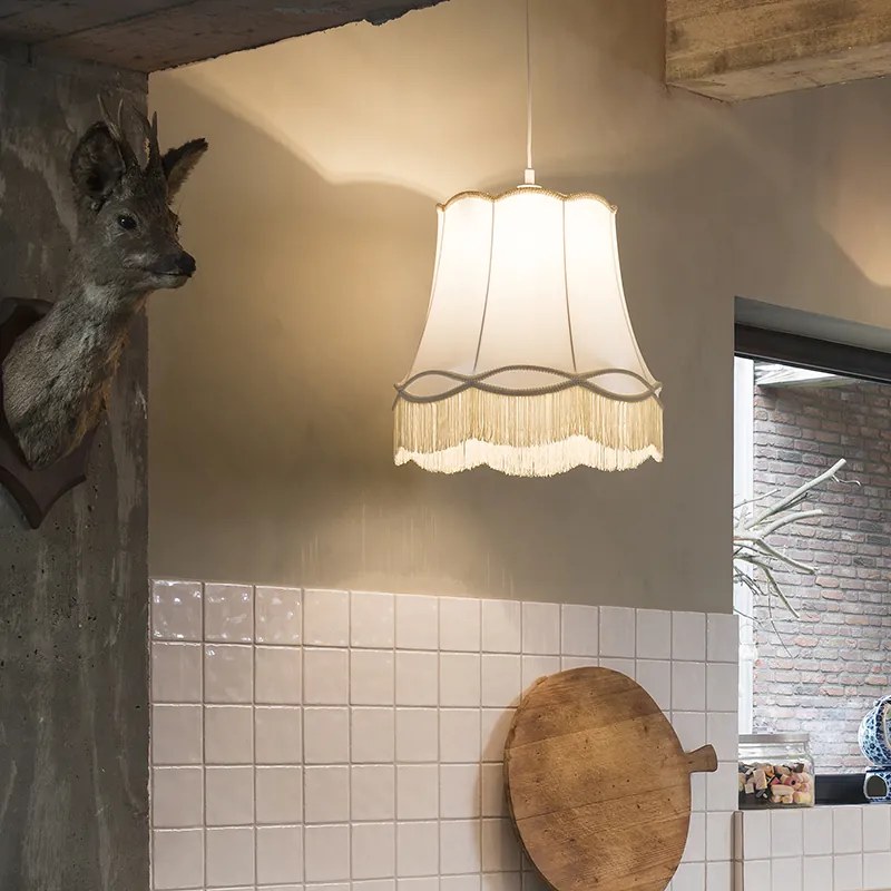 Wisząca lampa Retro kremowa 45 cm - Granny Retro Oswietlenie wewnetrzne