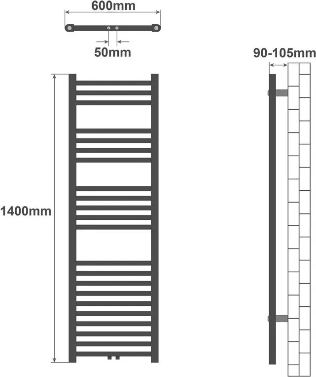 AQUAMARIN Grzejnik łazienkowy pionowy 140 x 60 cm, biały