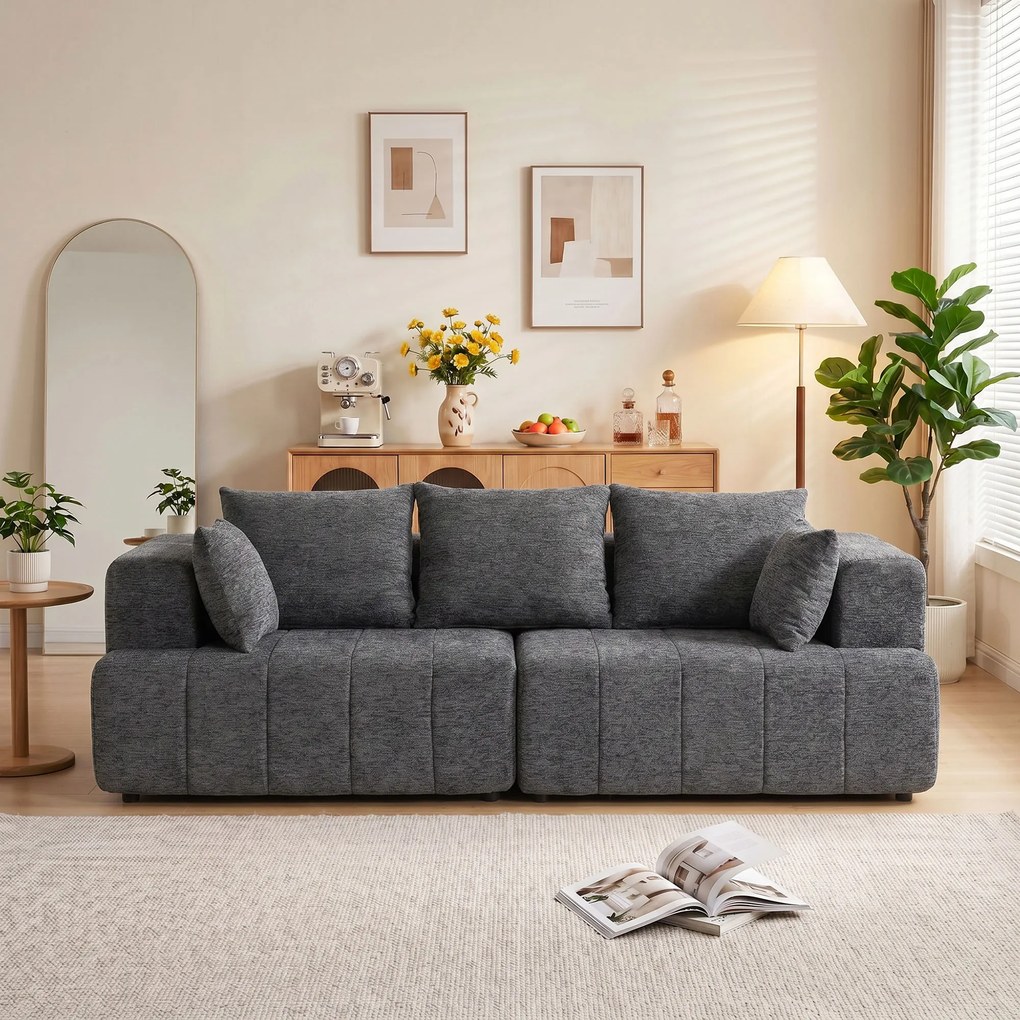HOMCOM Sofa 3-osobowa, Cloud-sofa z Chenille z grubą warstwą i kieszeniowymi sprężynami, szerokie i głębokie siedzisko, szerokie podłokietniki, poduszki, szara | Aosom PL