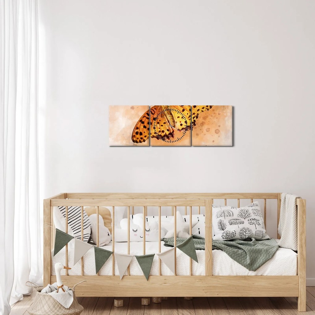 Obraz - Pomarańczowy motyl, akwarela (z zegarem) (90x30 cm)