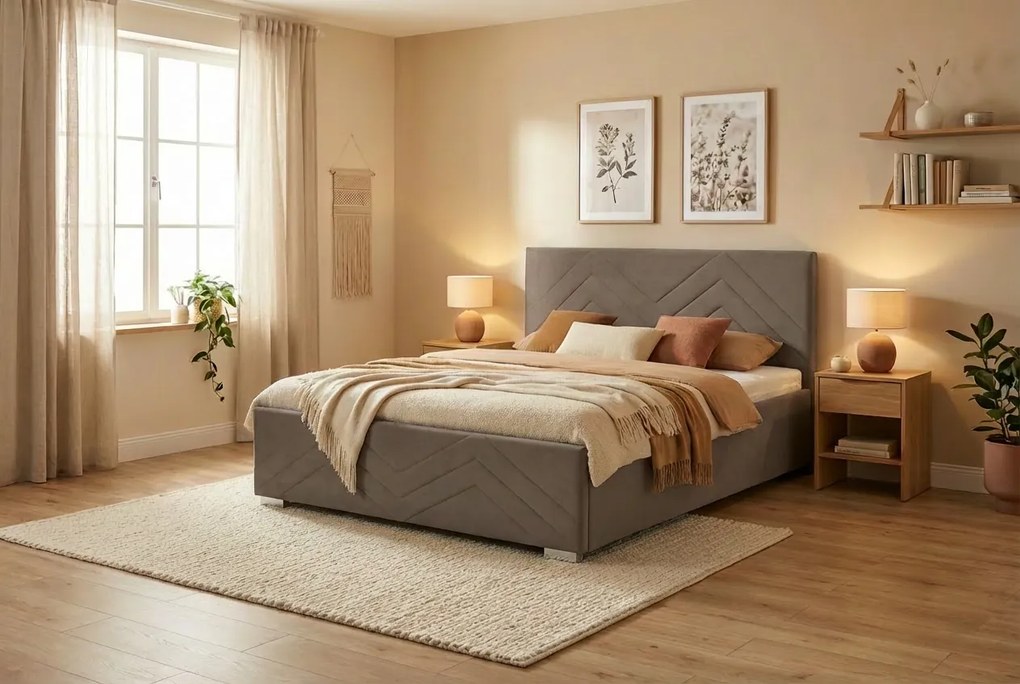 Łóżko CINDY 180x200 cm Jasny brąz Z materacem