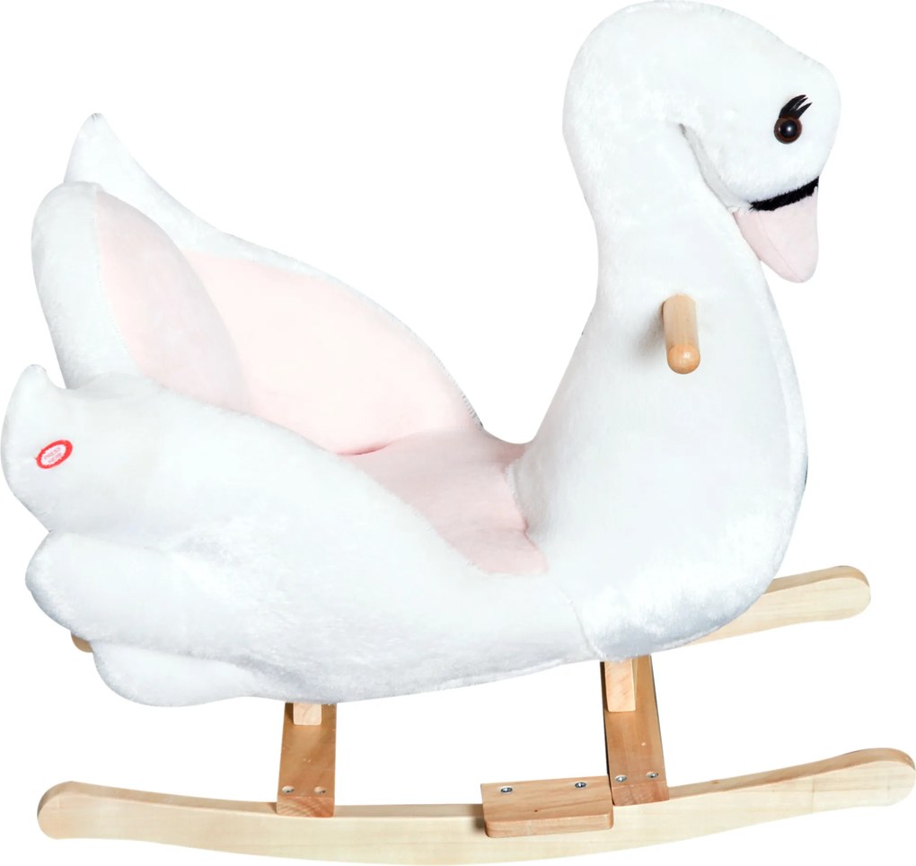 HOMCOM Koń na biegunach dla dzieci zwierzak na biegunach dla małych dzieci łabędź od 18 miesięcy plusz różowy+biały