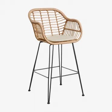 Wysoki Stołek Ogrodowy Z Syntetycznego Rattanu Zole ↑75 Cm & Kremowa - Sklum