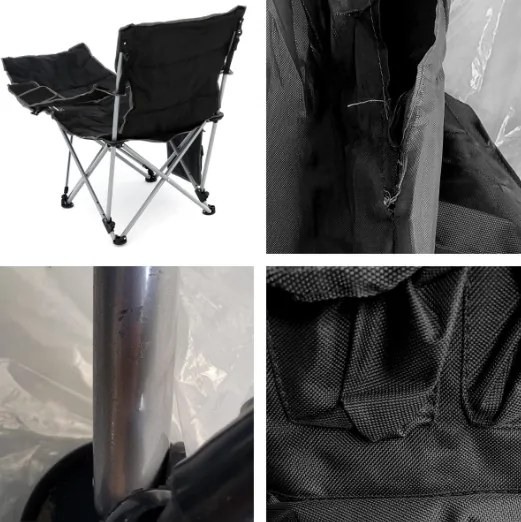 Krzesło kempingowe ze zdejmowanym podnóżkiem, czarne