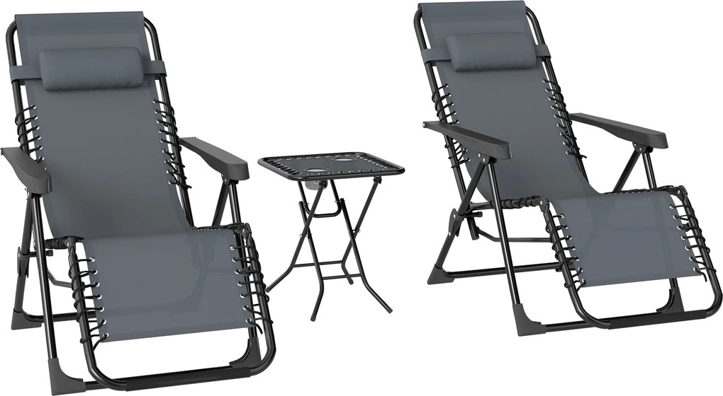 Outsunny Zestaw leżaków Zero Gravity z zagłówkami i stolikiem z 2 uchwytami na napoje | Aosom PL