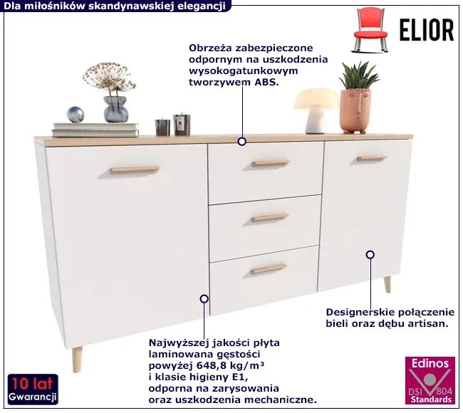 Biała Komoda Skandynawska 150 Cm M6-T13