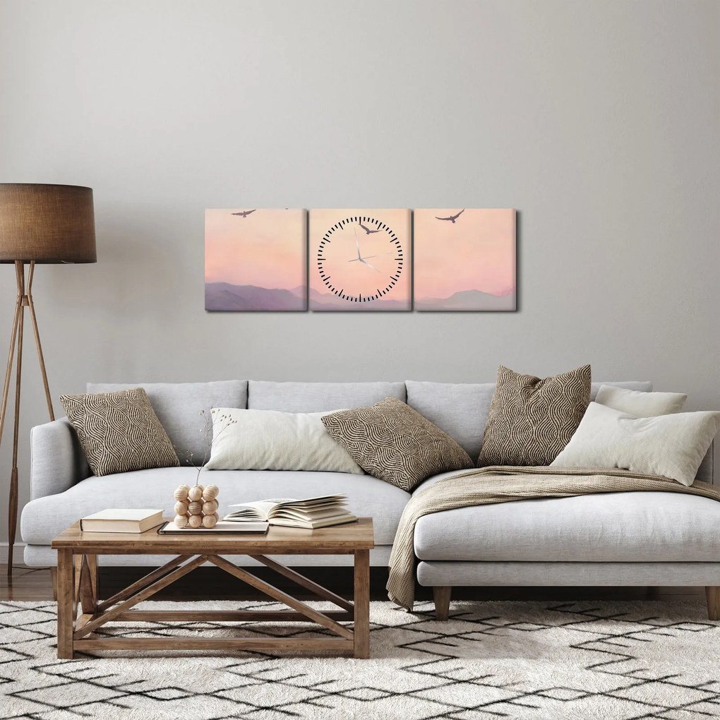 Obraz - Stado ptaków II. (z zegarem) (90x30 cm)
