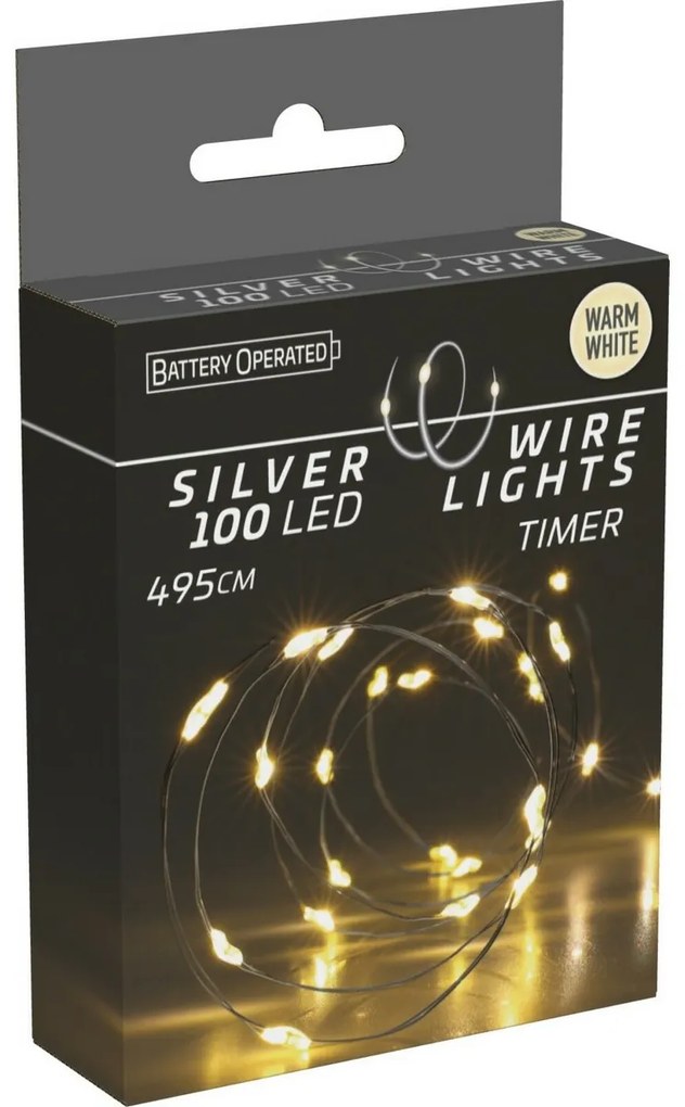Drut świetlny z timerem Silver lights 100 LED, ciepła biała, 495 cm
