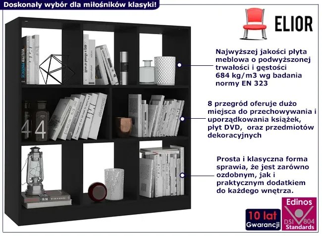 Czarny klasyczny regał z półkami - Nero 4X